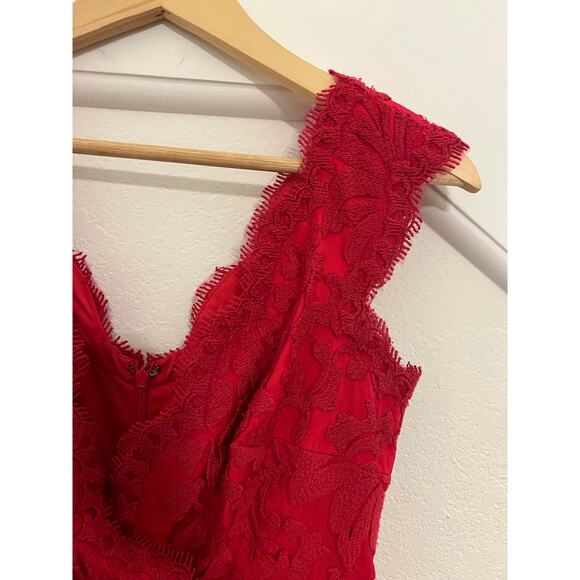 Tadashi Shoji Red Lace Cocktail Midi Dress Womens 4 Whimsigoth Romantic Floral - Picture 14 of 16